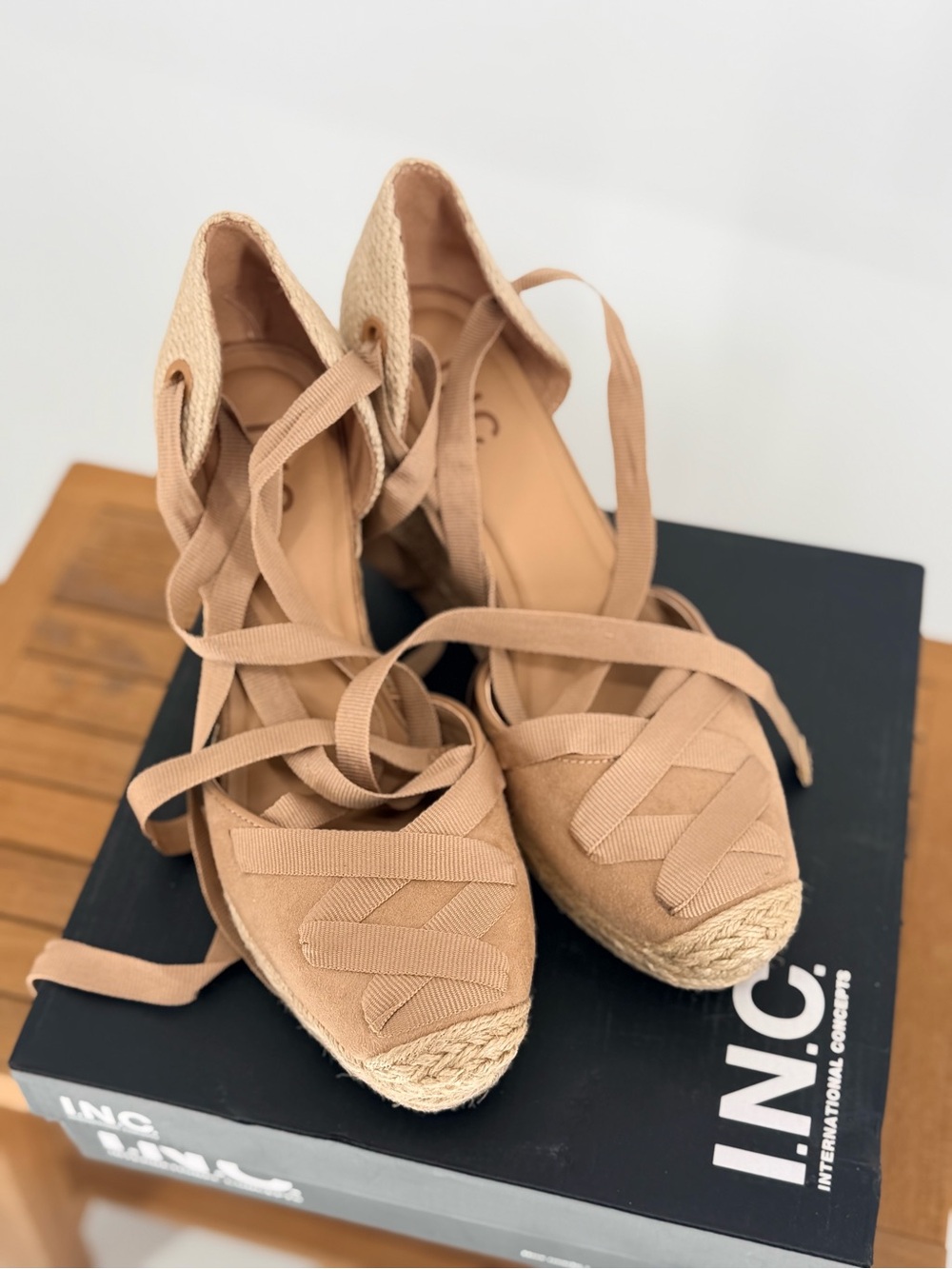 INC International Concepts Tan Espadrille Lace-Up Wedges SIZE 8 M